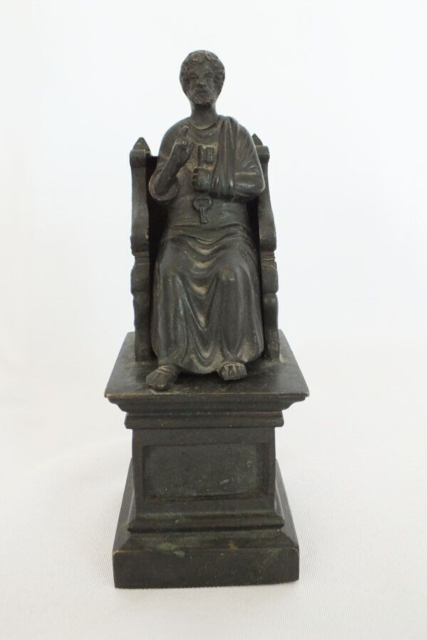 Bronze Saint Peter Throne Statue - 1900s Vintage Figurine