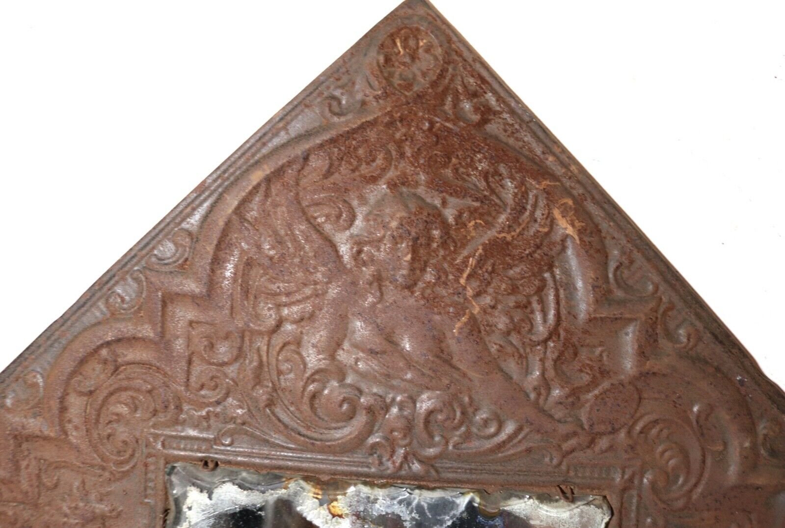 1800's ornate figural angels relief square metal wall mirror