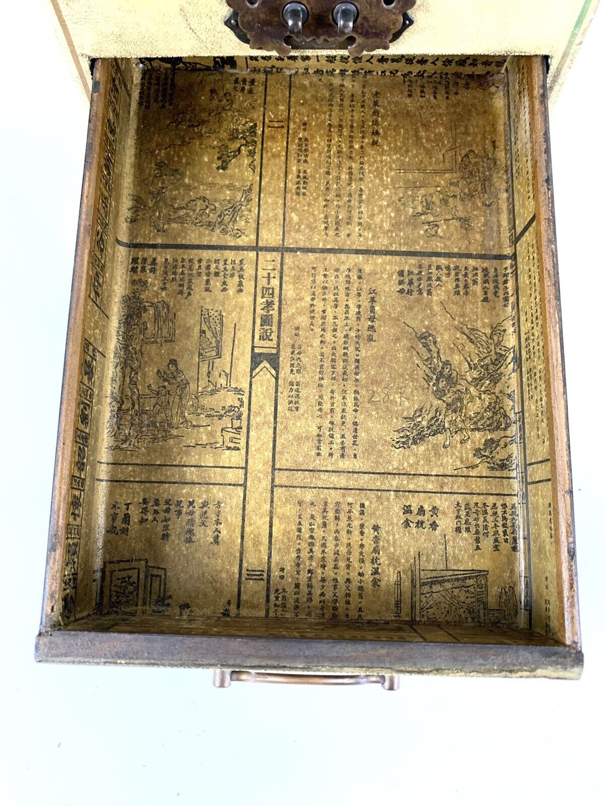 1800s Chinese Calendar Makeup Jewelry Box with Folding Mirror
