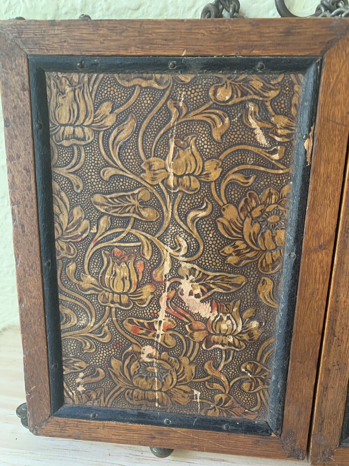 Art Nouveau Flowers Triptych Folding Shaving Mirror 1900