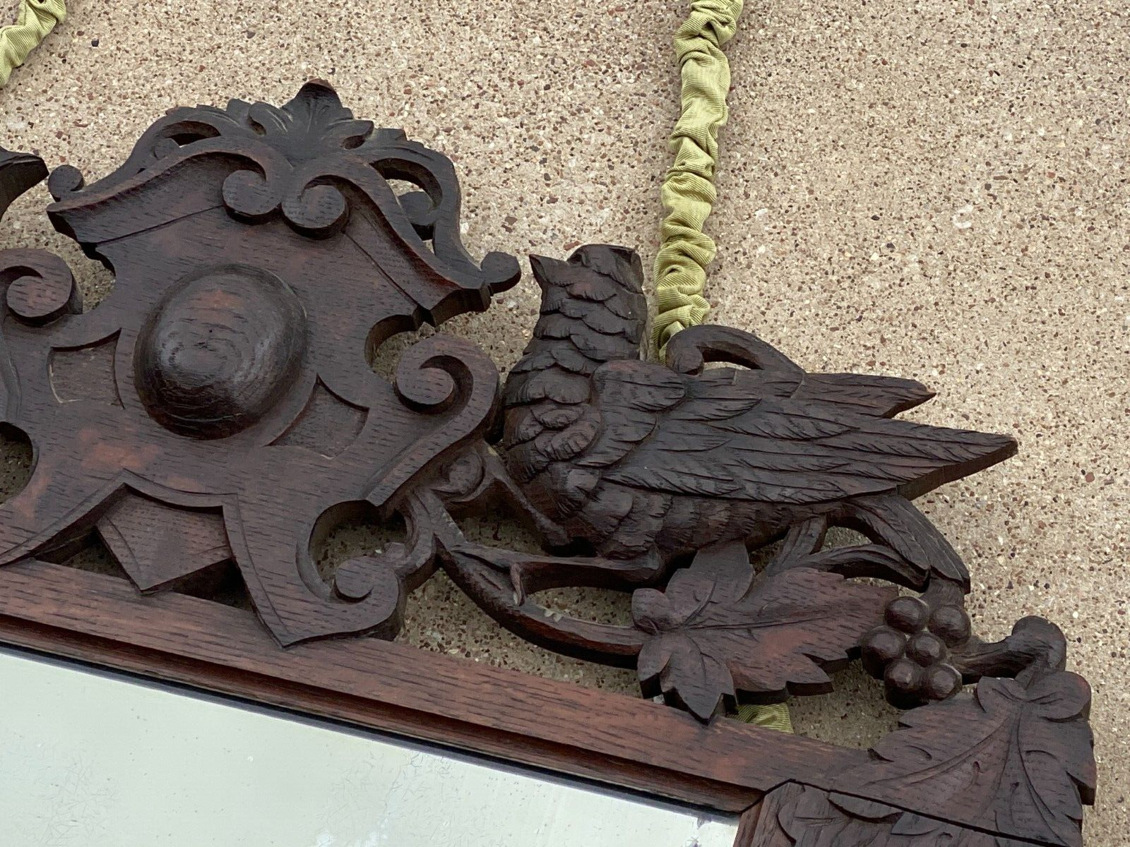 1800s Carved Wood Black Forest Large Mirror - Hunting Game Lodge