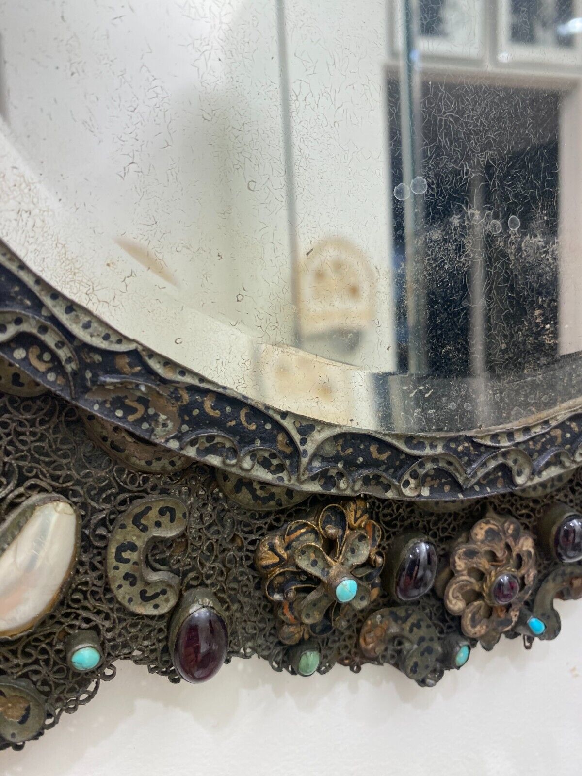 Vintage Tin Mirror with Jeweled Accents