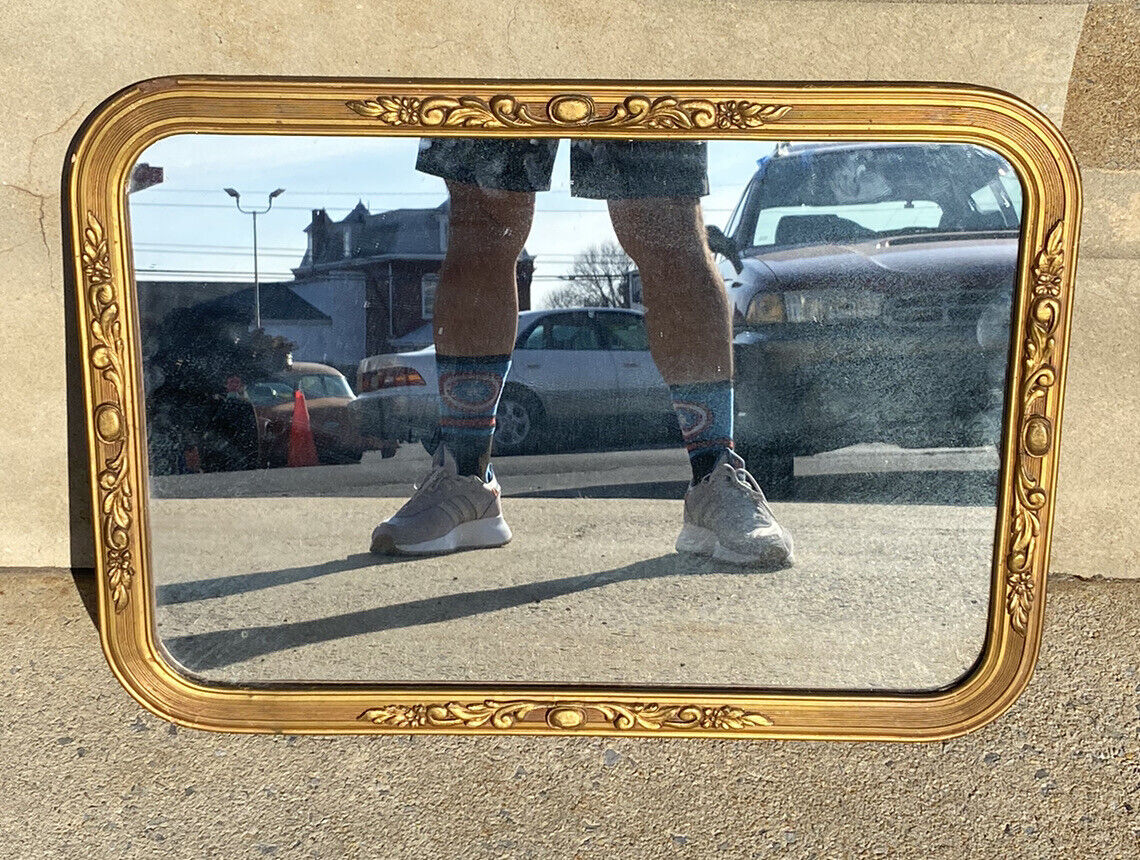 Gold Framed Antique Wood Rectangle Mirror 27” x 20”