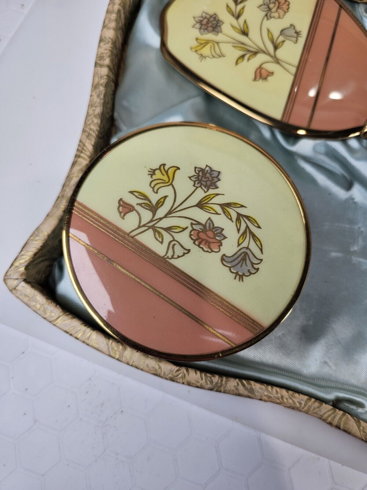 Floral Gold Tone Vanity Dresser Travel Set, 1900s