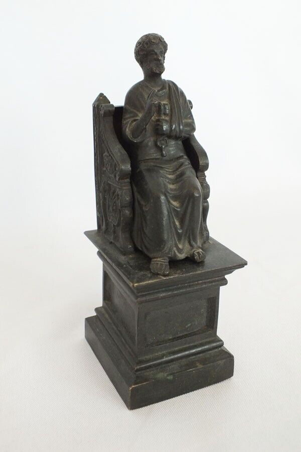Bronze Saint Peter Throne Statue - 1900s Vintage Figurine