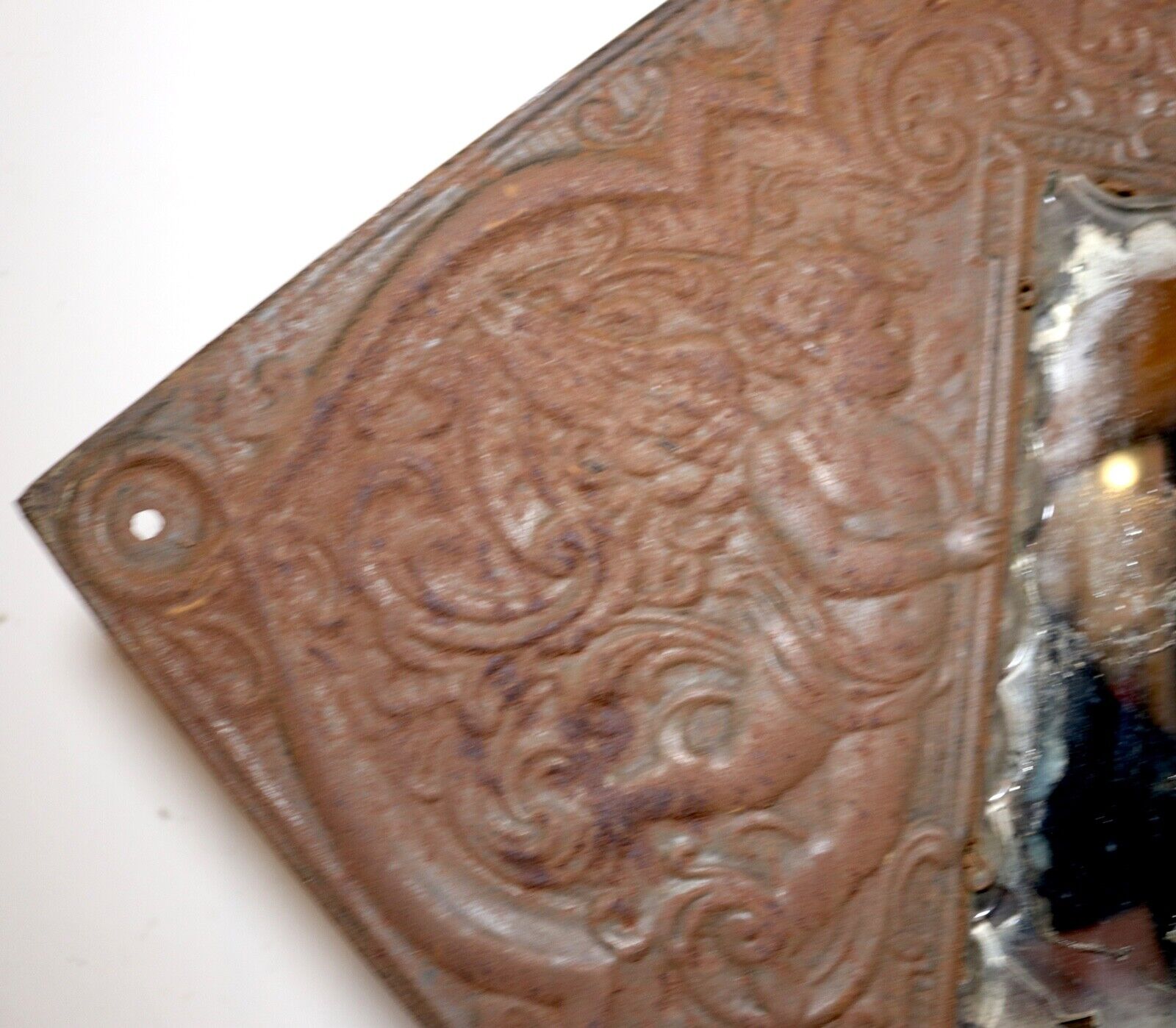 1800's ornate figural angels relief square metal wall mirror