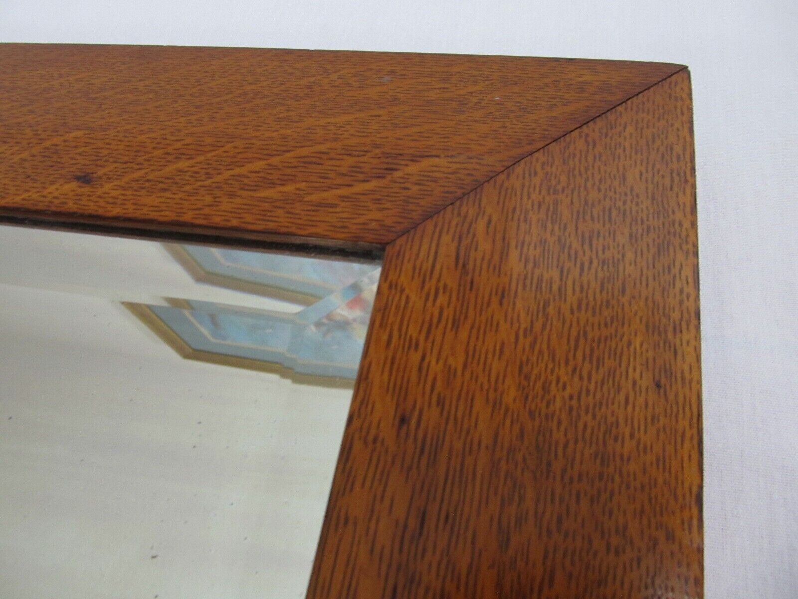 1800's Hand Beveled Mercury Mirror in Antique Oak Frame