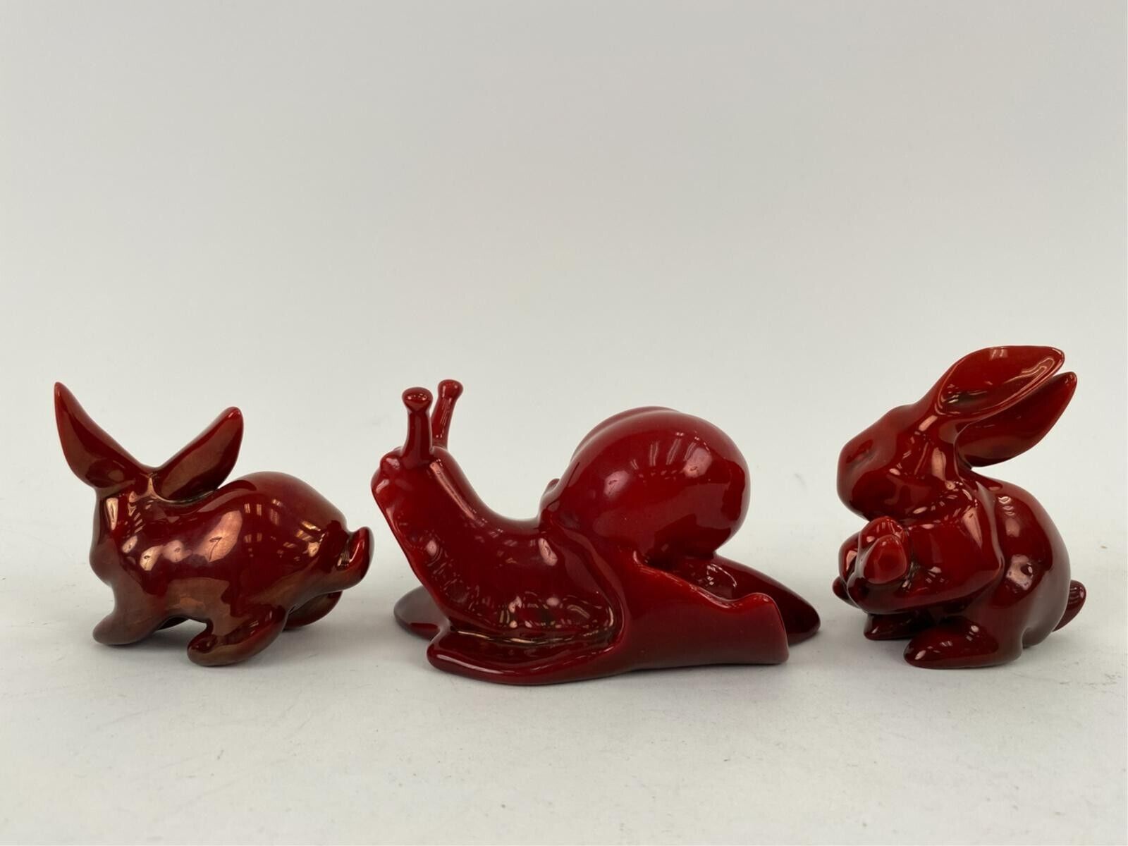 Late 1800's Zsonlay Pecs Red Porcelain Animal Figurines