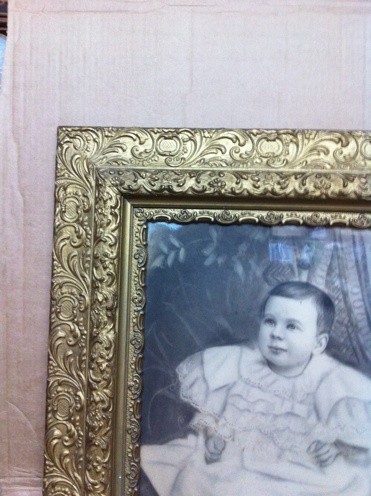 1800s wood pressed carved Gold Guild Picture Frame