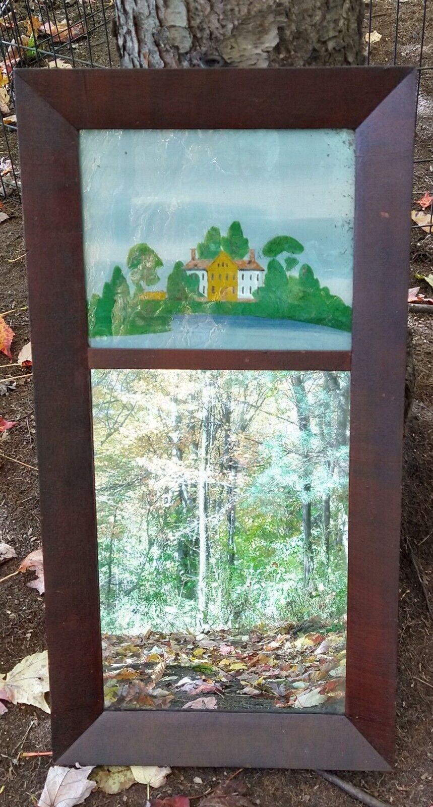 1800s Split Column Mirror with Reverse Painting