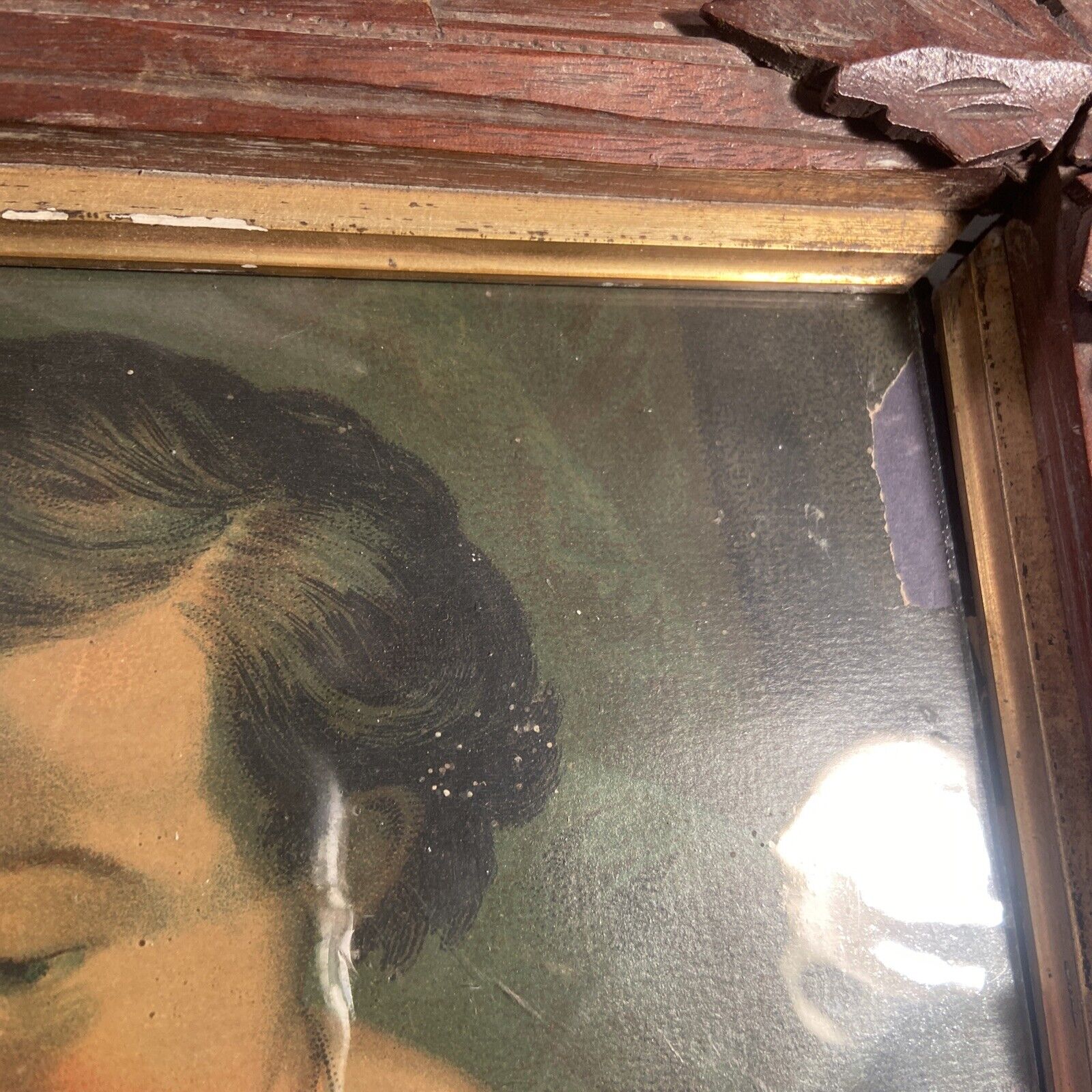 1800's Antique Print in Black Forest Wood Frame