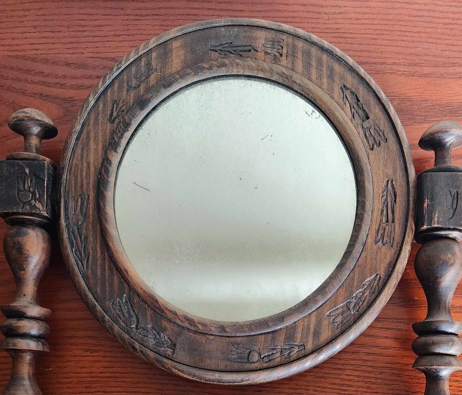 Antique Men's Walnut Pedestal Shaving Mirror circa 1900