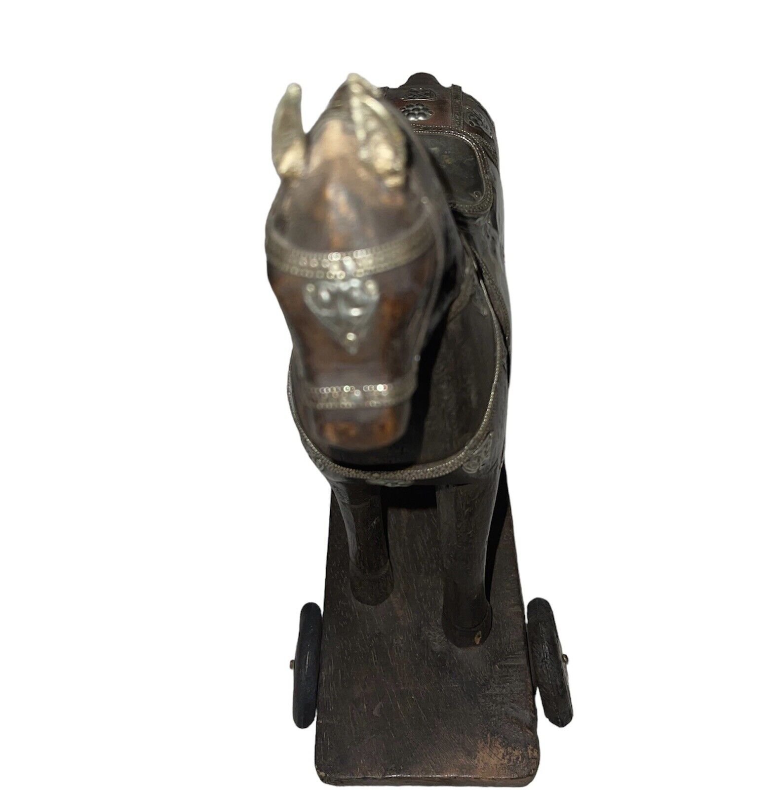 1900s Hand Carved Armored Horse with Silver and Brass