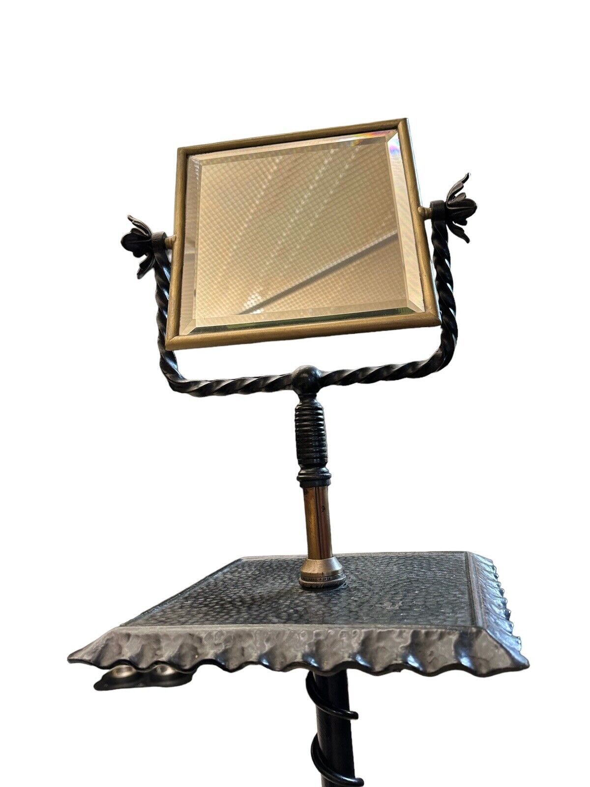 1800s Victorian Adjustable Wrought Iron Beveled Mirror