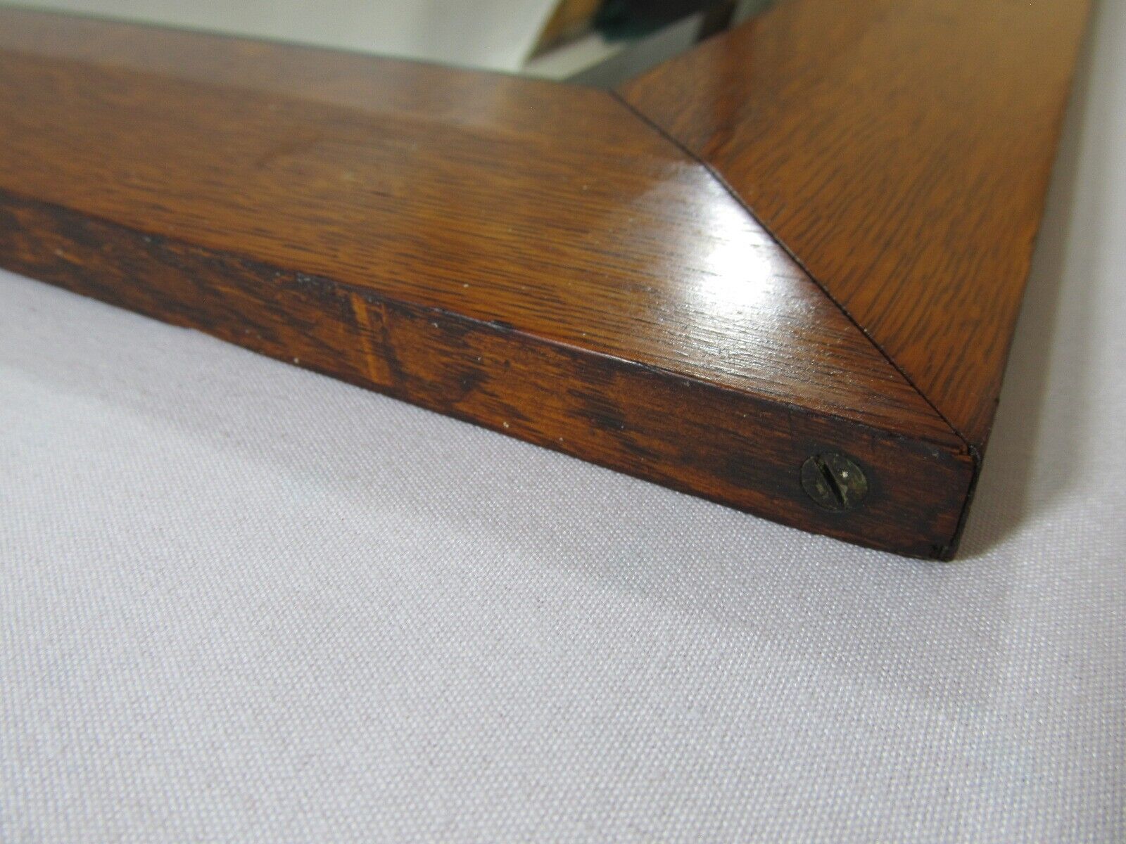 1800's Hand Beveled Mercury Mirror in Antique Oak Frame