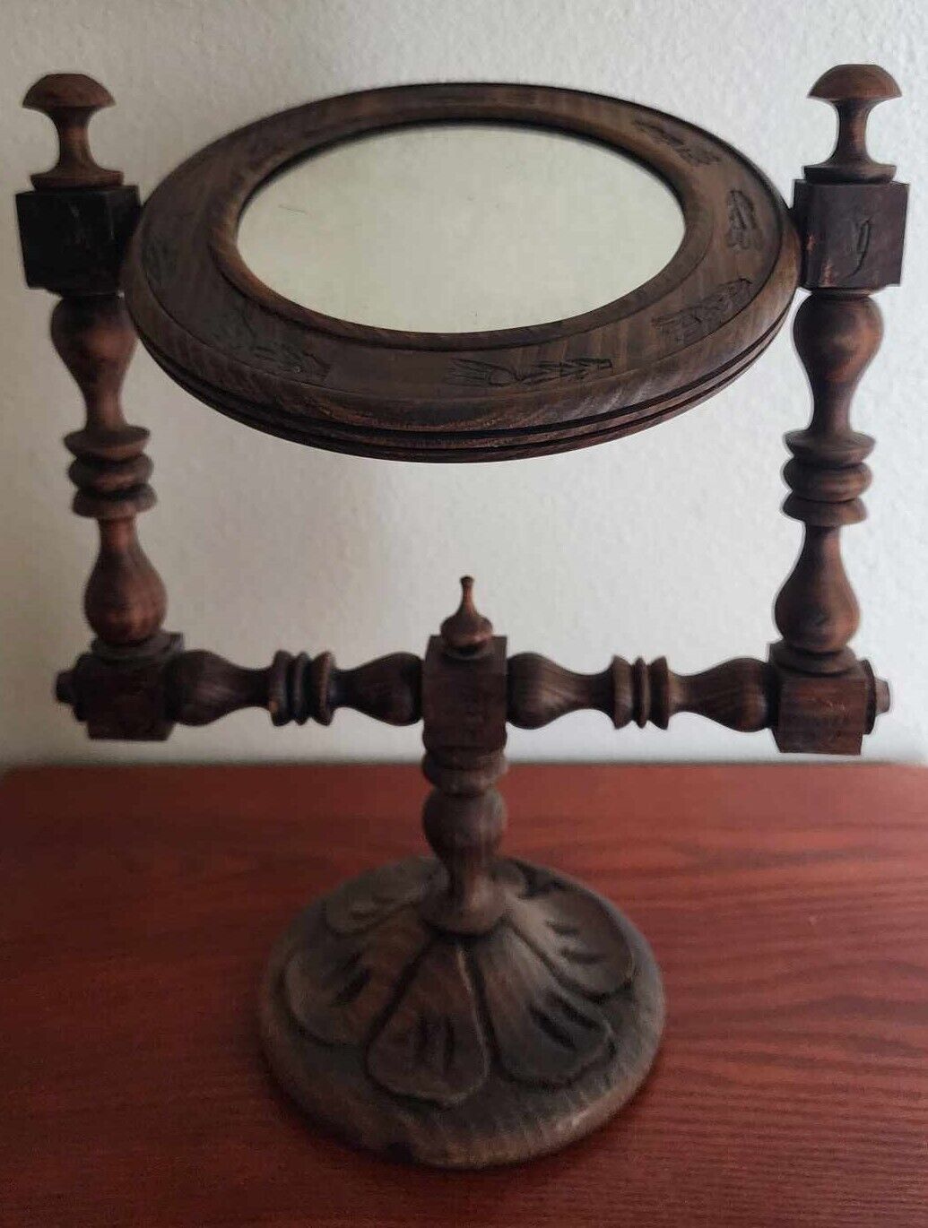 Antique Men's Walnut Pedestal Shaving Mirror circa 1900