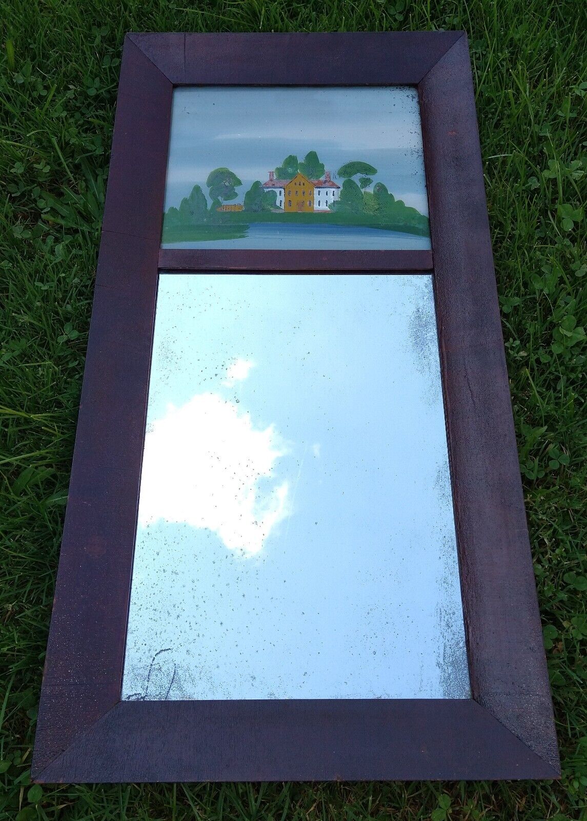 1800s Split Column Mirror with Reverse Painting