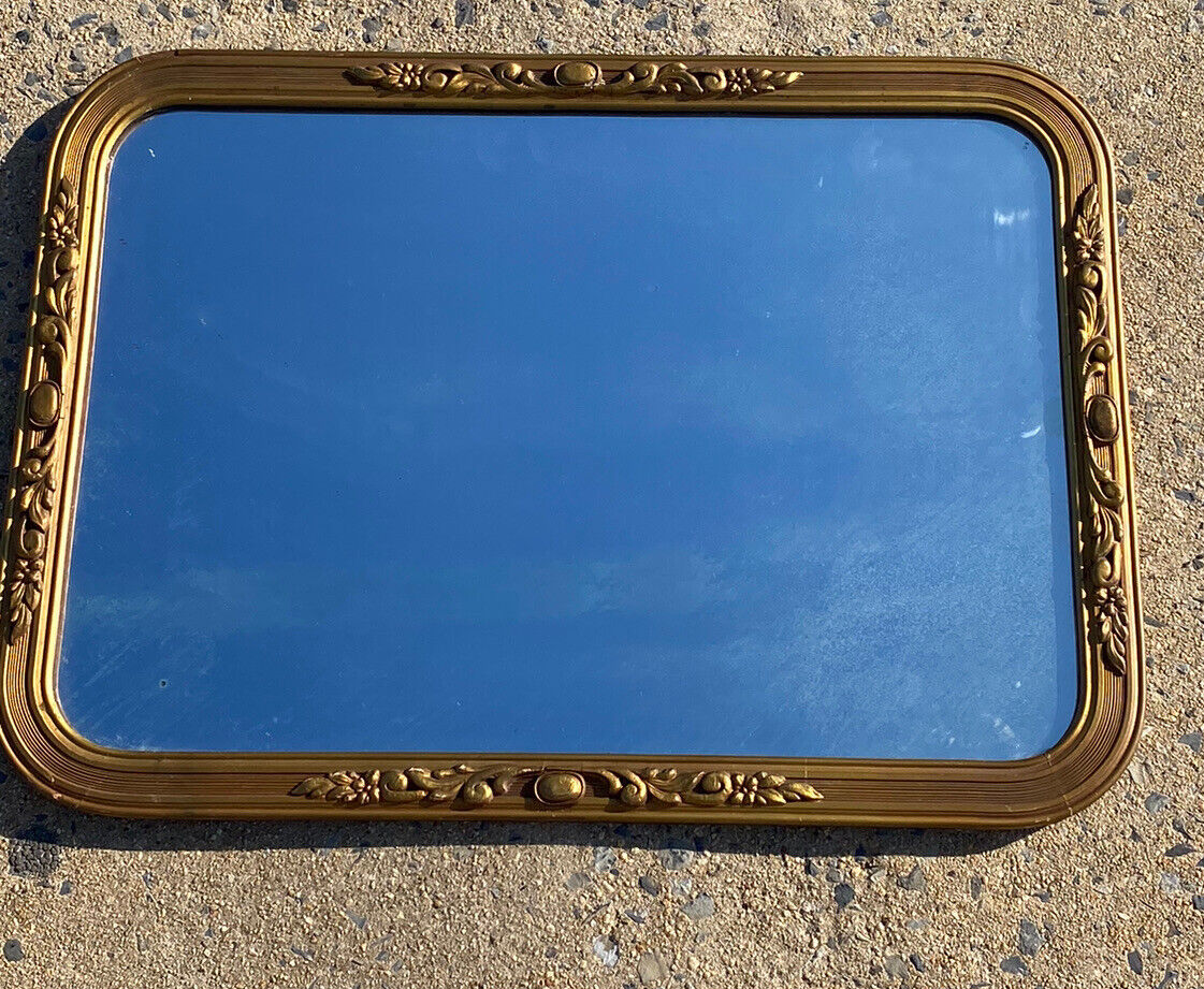 Gold Framed Antique Wood Rectangle Mirror 27” x 20”