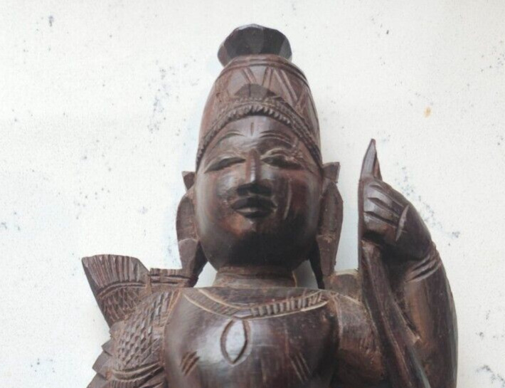Hand Carved Wood Hindu Goddess Figure from 1900s