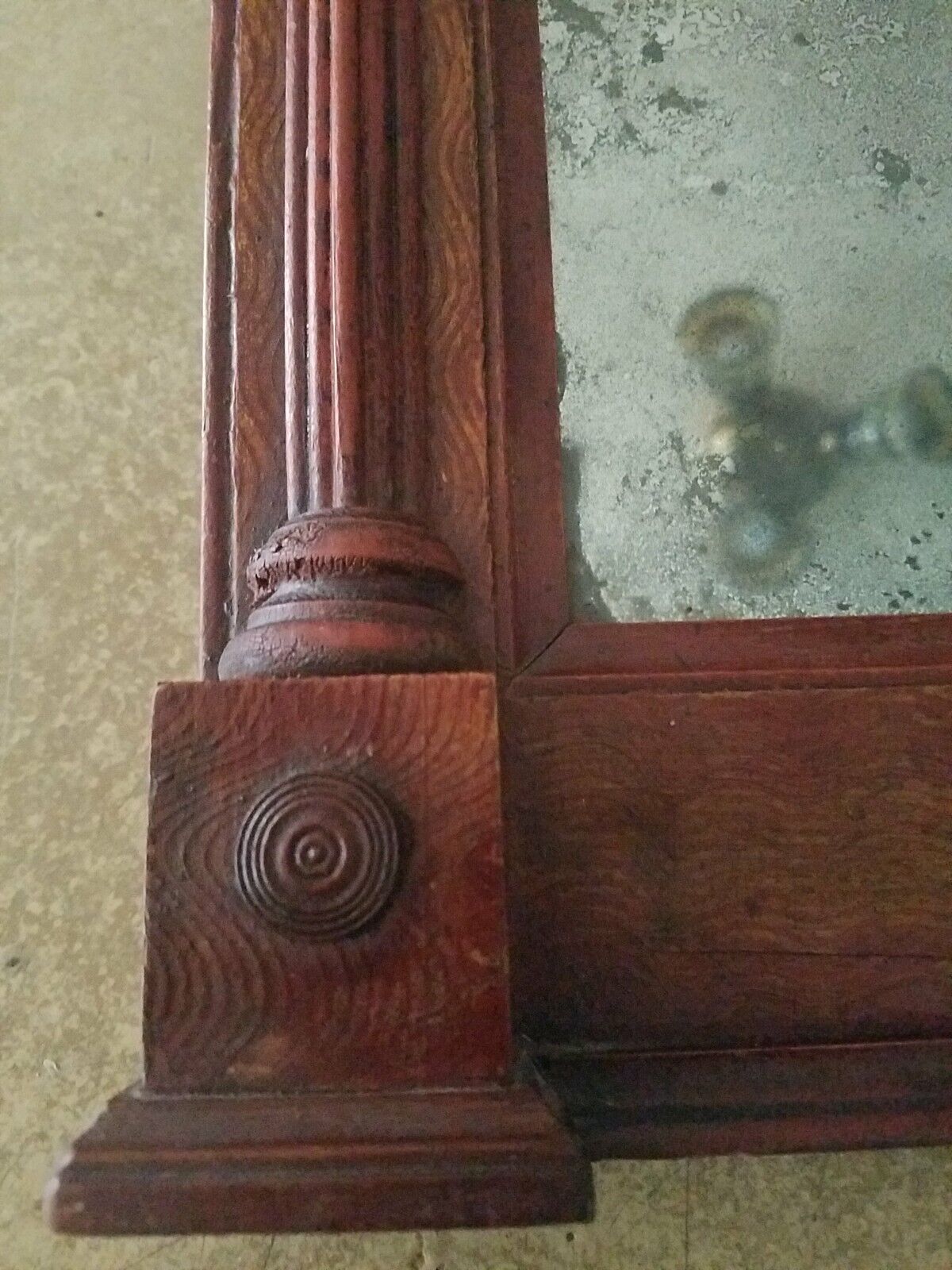 Federal Folk Art Mirror with Wood Frame, 26.5 x 15.5