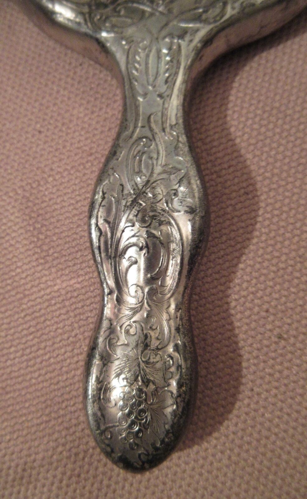 Antique 1800's Gutta Percha Silverplate Ornate Vanity Mirror