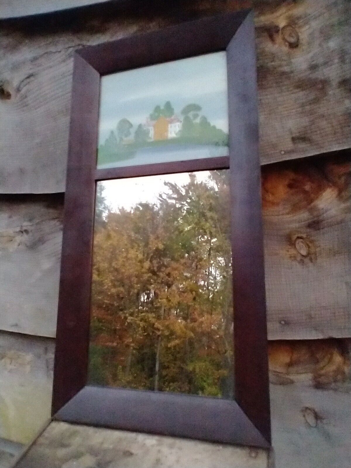 1800s Split Column Mirror with Reverse Painting