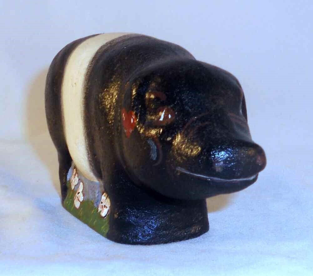 1900s Polychrome Painted Folk Art Pig by J Dierwechter