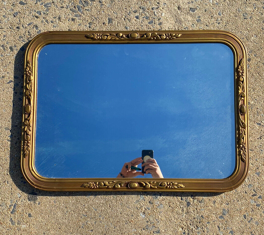 Gold Framed Antique Wood Rectangle Mirror 27” x 20”