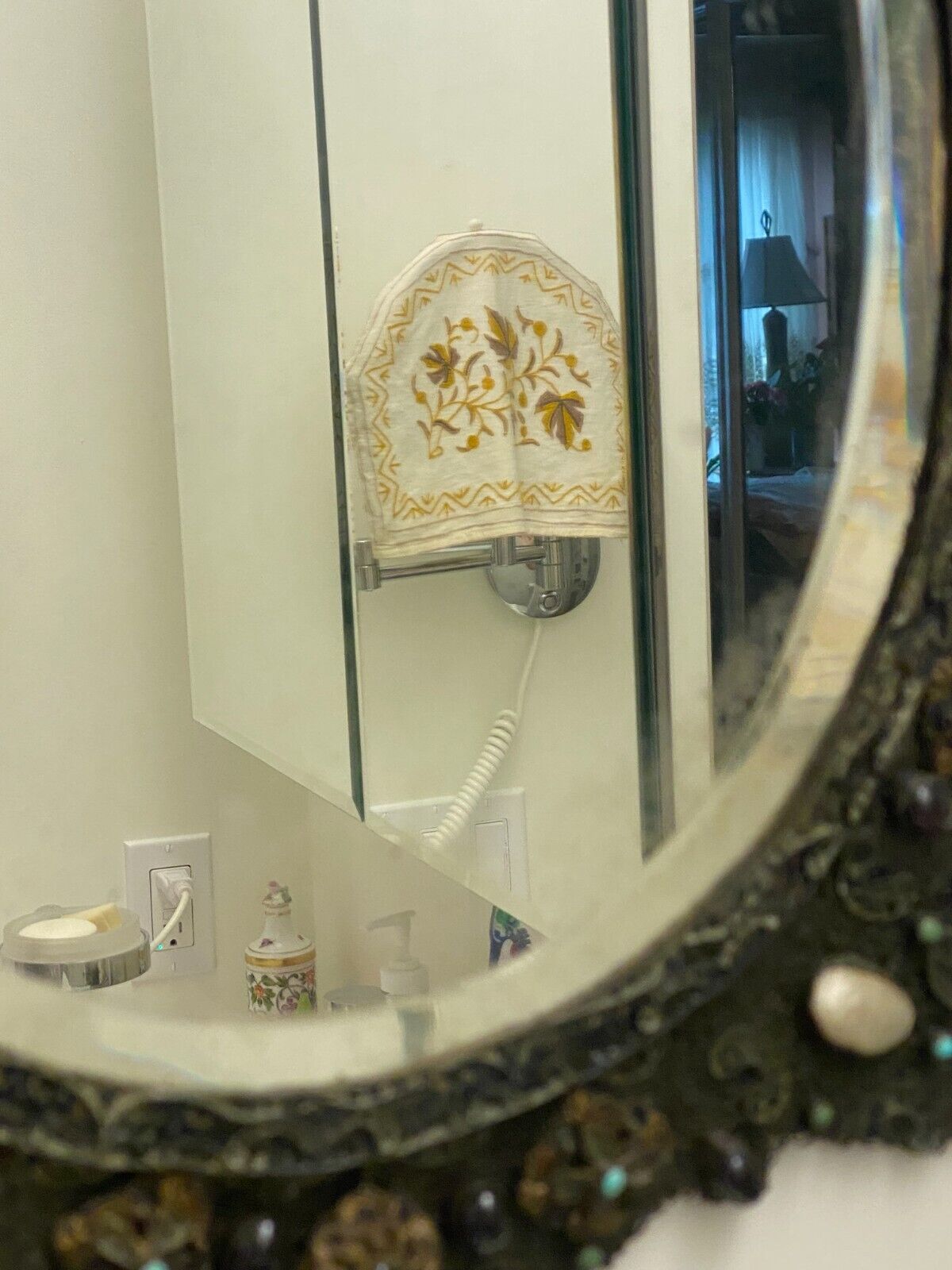 Vintage Tin Mirror with Jeweled Accents