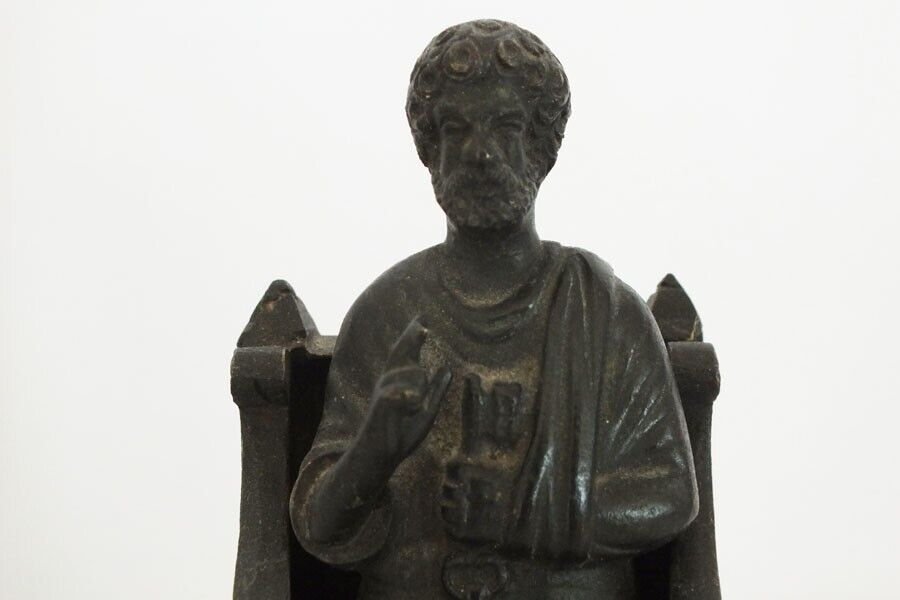Bronze Saint Peter Throne Statue - 1900s Vintage Figurine