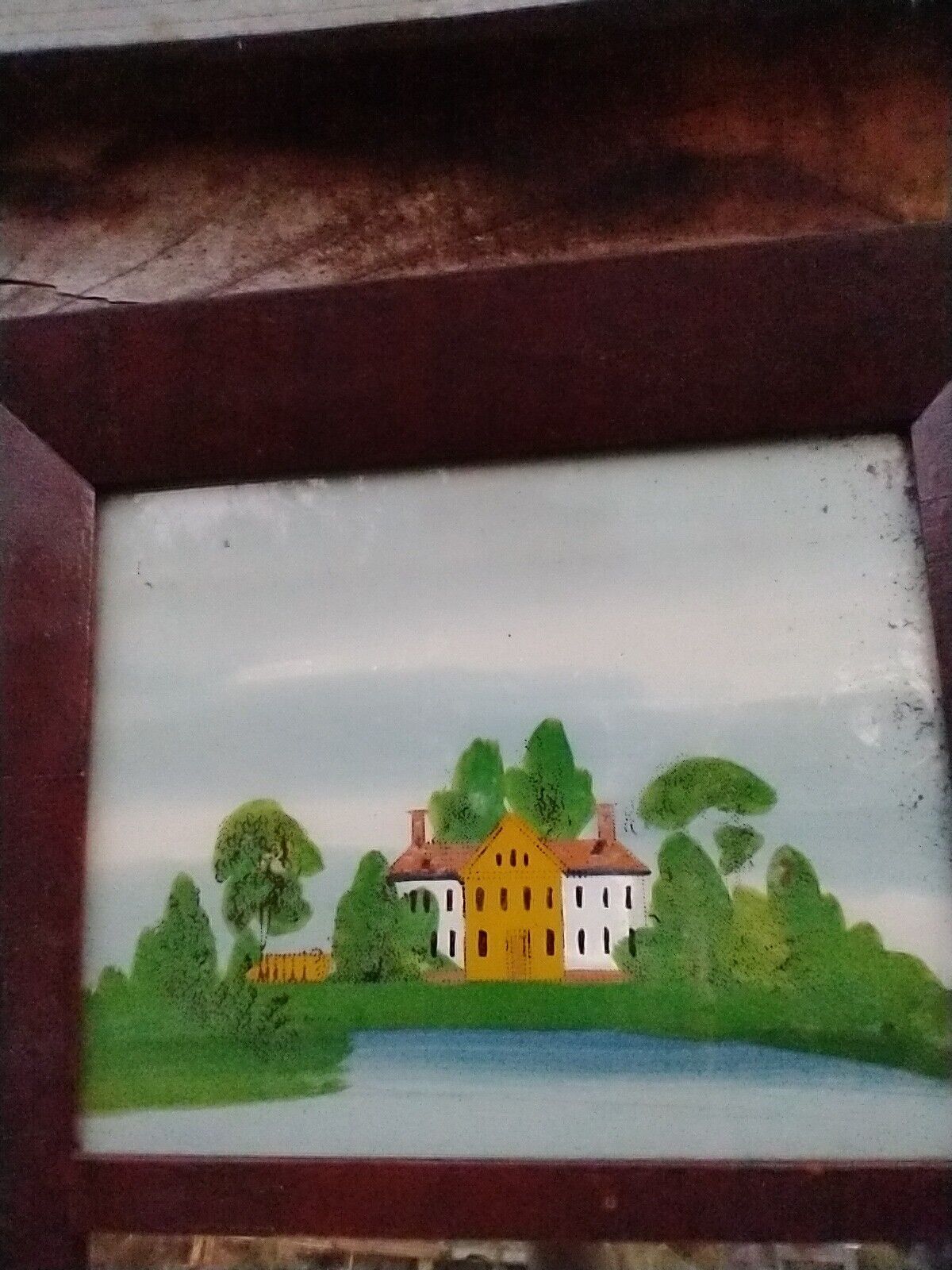 1800s Split Column Mirror with Reverse Painting