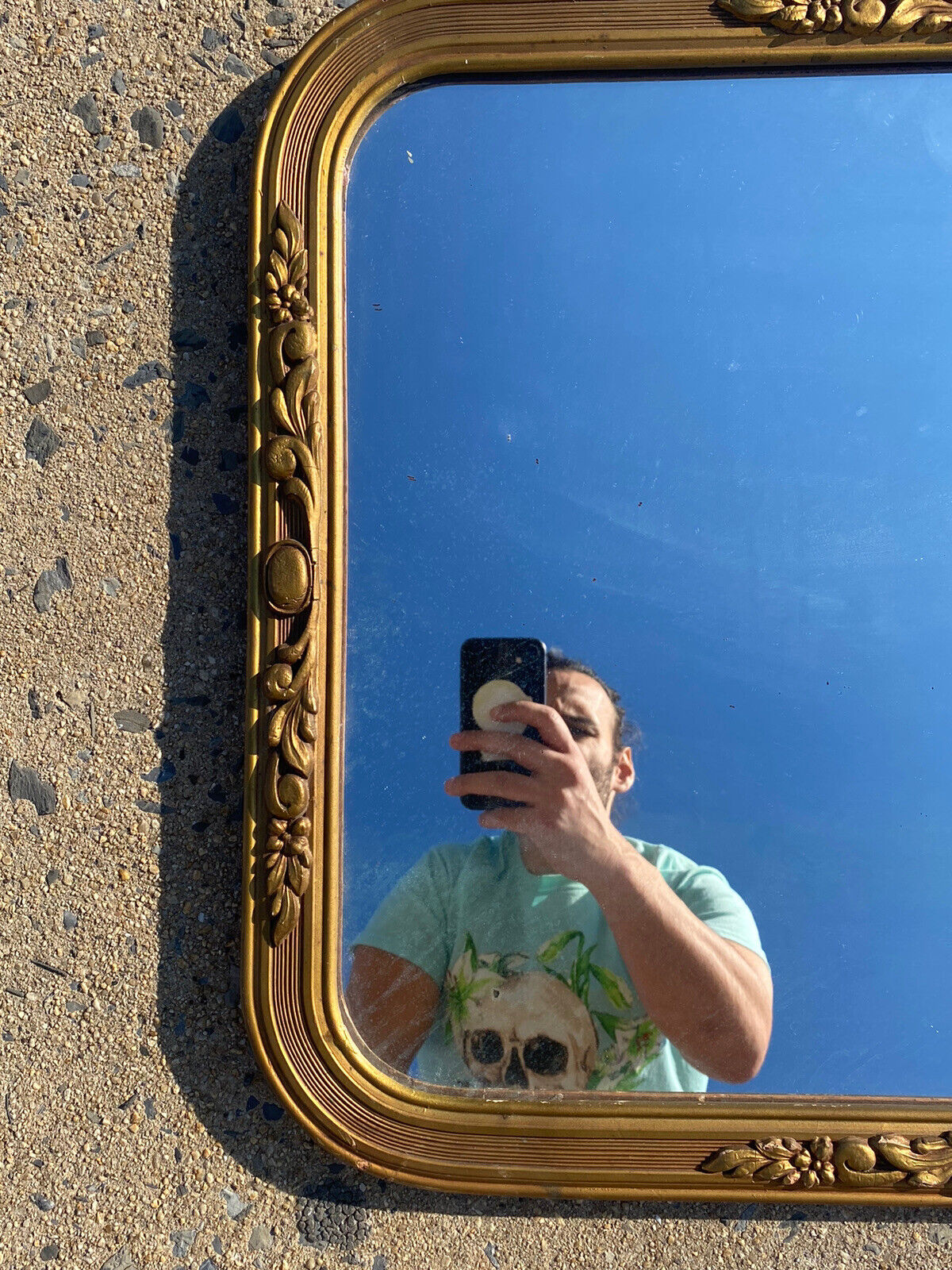 Gold Framed Antique Wood Rectangle Mirror 27” x 20”