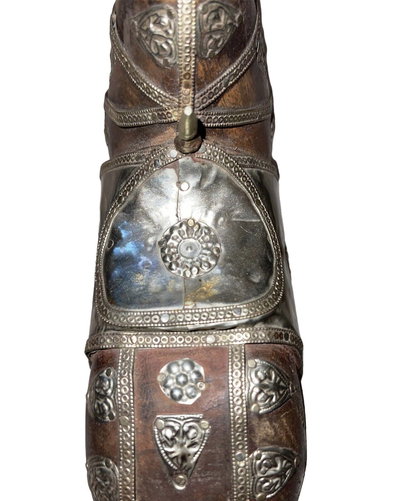 1900s Hand Carved Armored Horse with Silver and Brass