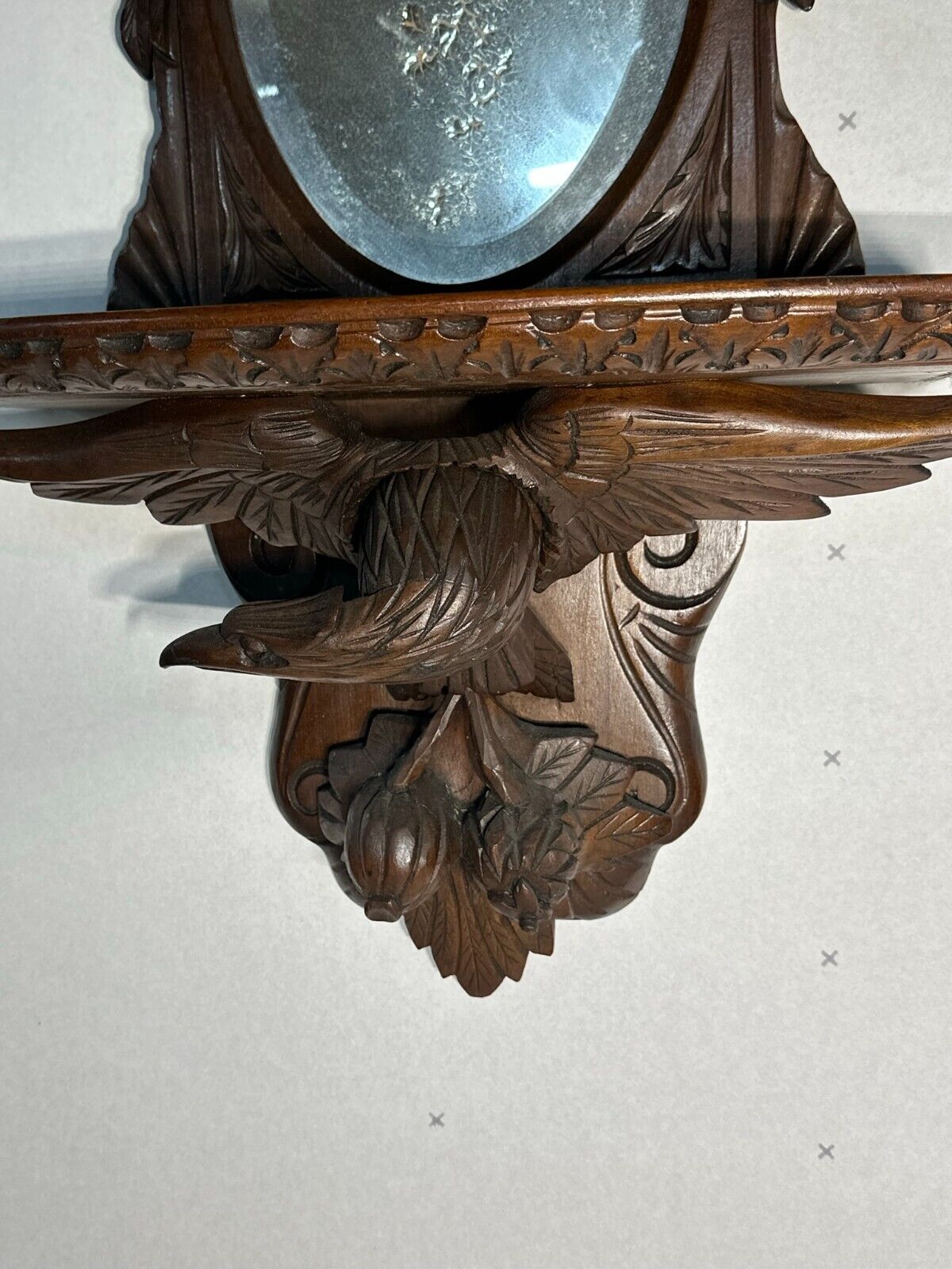 Black Forest Mirror with Full Eagles, Walnut Frame