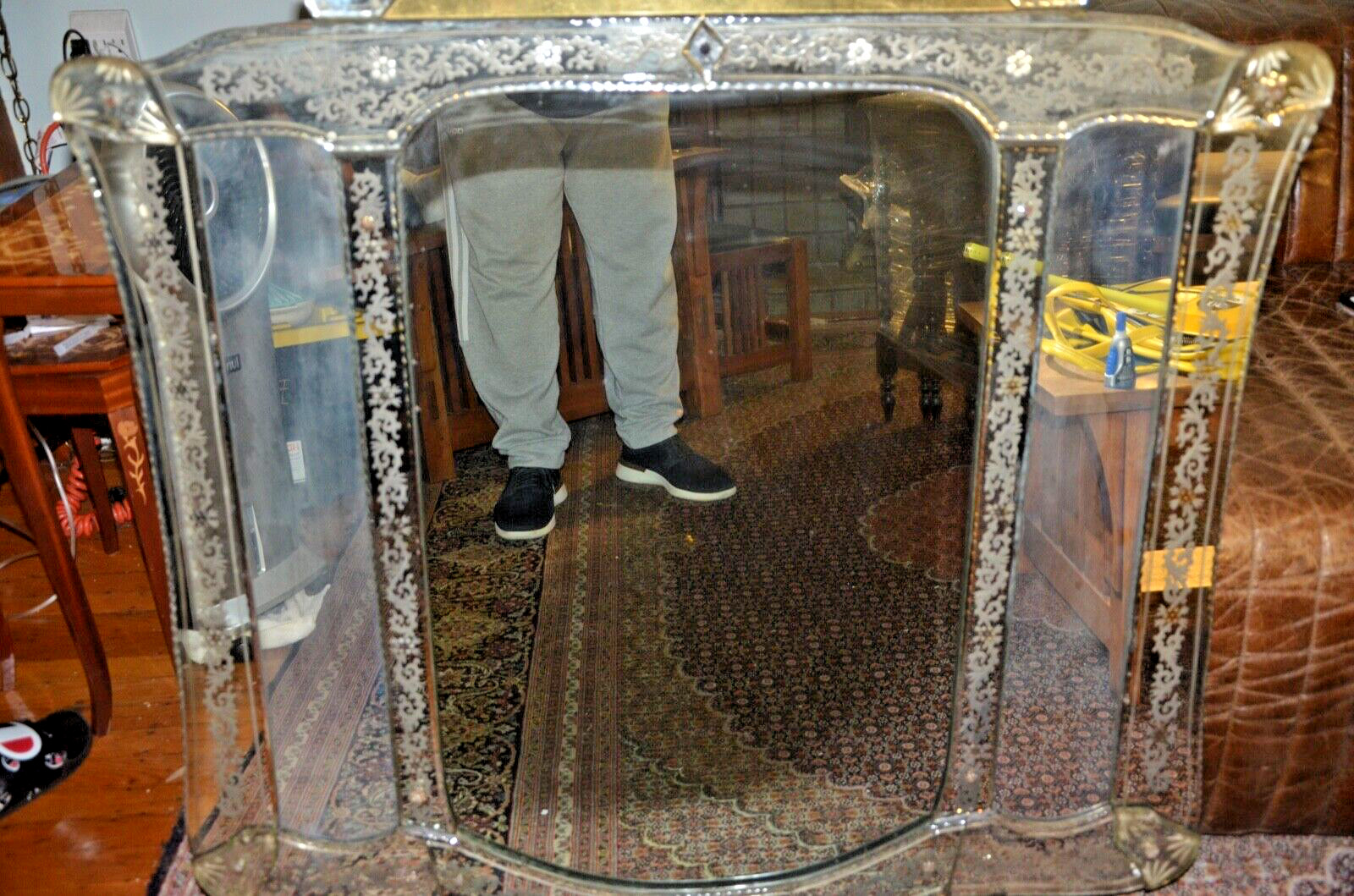 Large c1800s Venetian Etched Mirror with Gilded Highlights