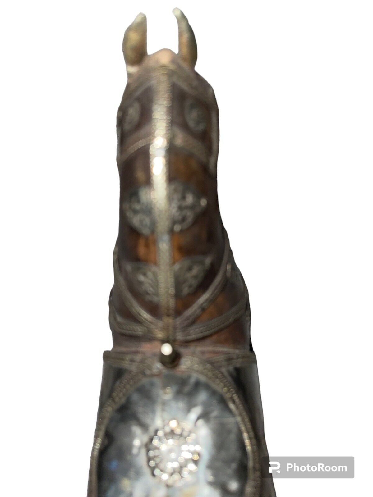 1900s Hand Carved Armored Horse with Silver and Brass