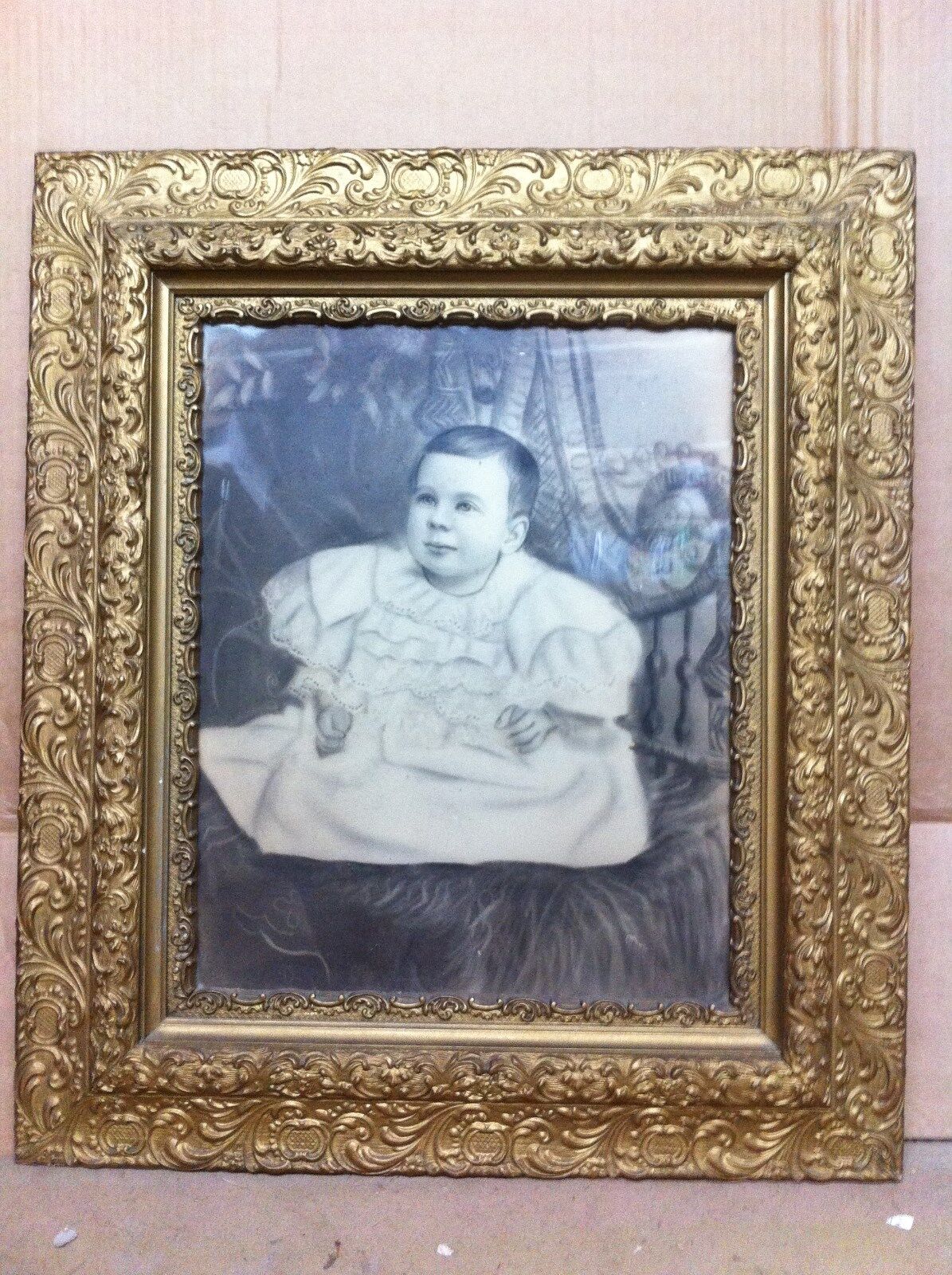 1800s wood pressed carved Gold Guild Picture Frame