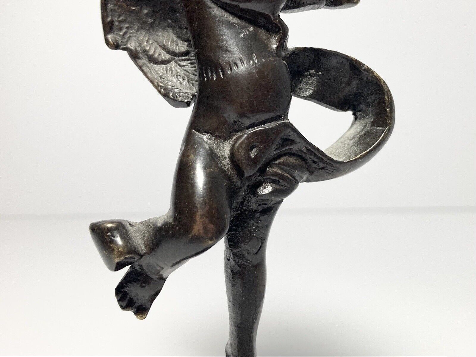 French Cherub Playing Flute Bronze Statuette 5.75