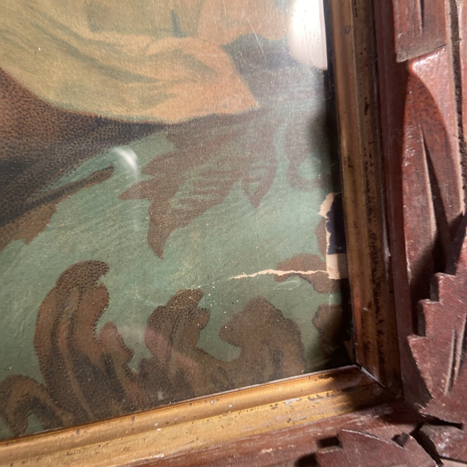 1800's Antique Print in Black Forest Wood Frame