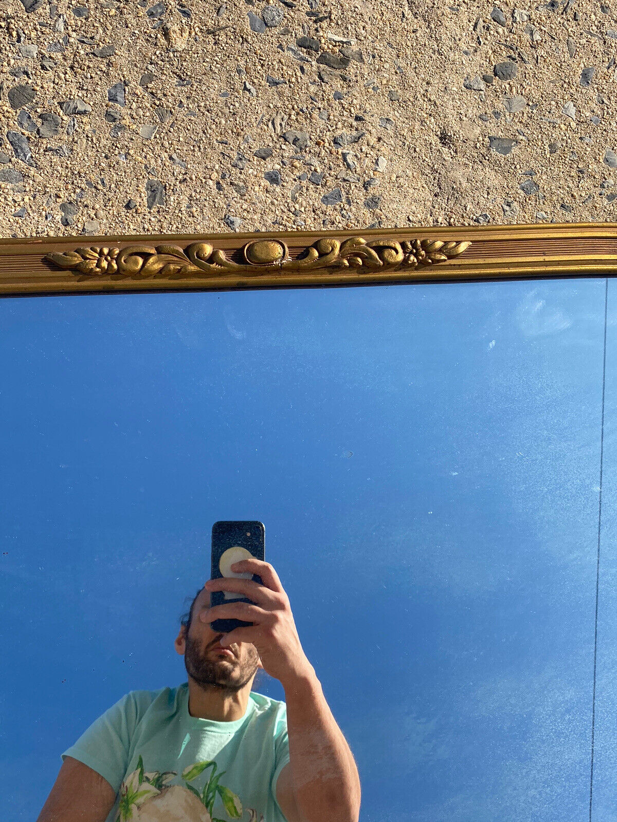 Gold Framed Antique Wood Rectangle Mirror 27” x 20”