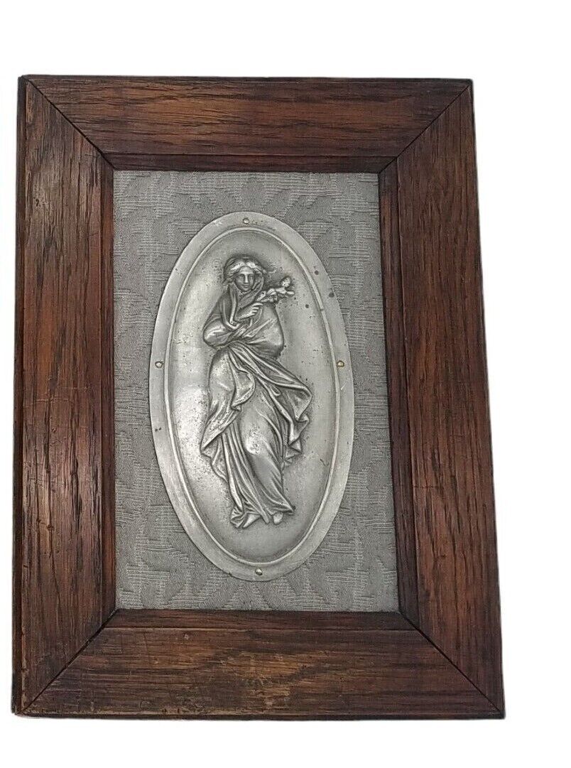 Vintage Neoclassical Women Pewter Sculptures in Wood Frame