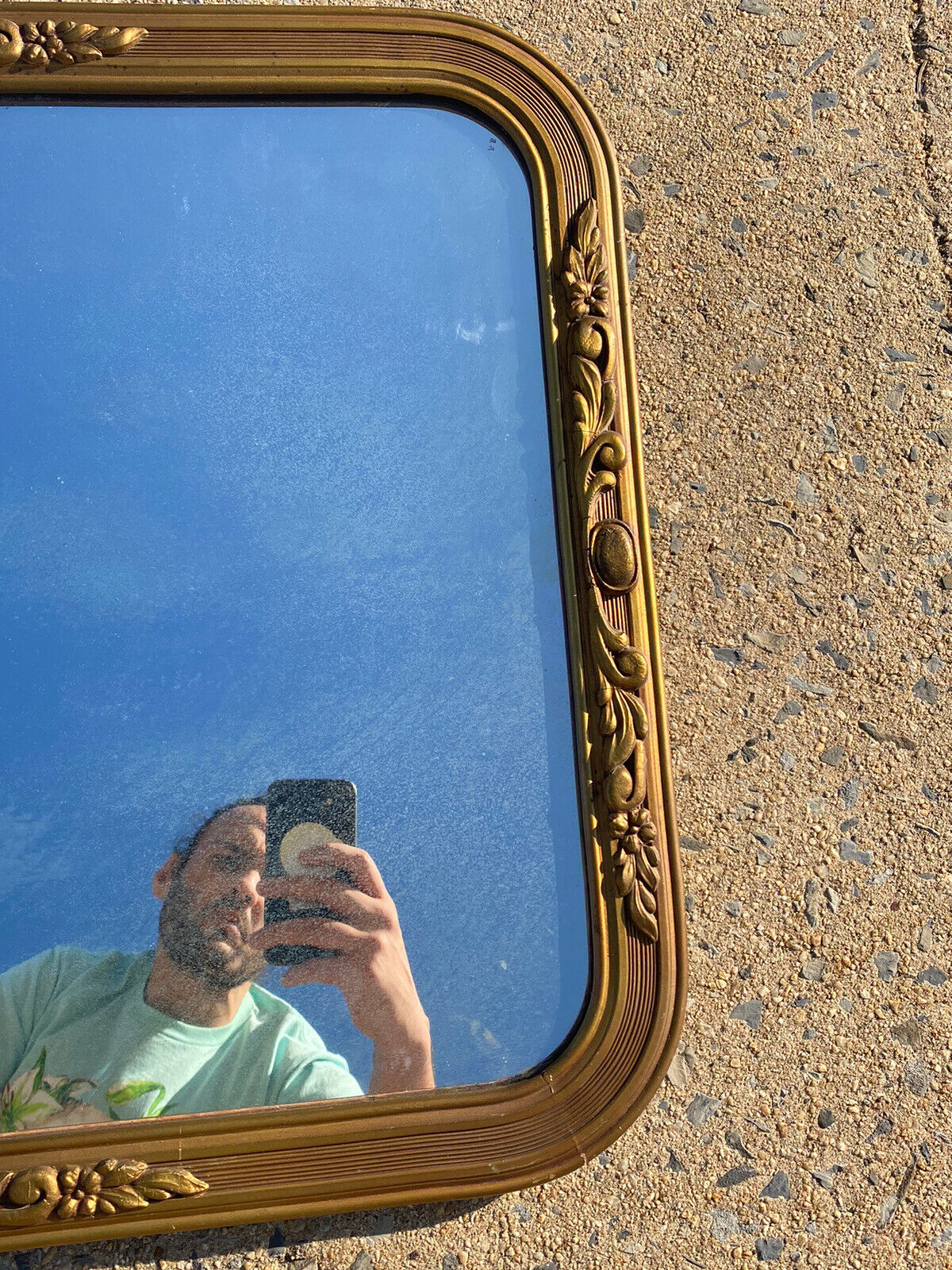 Gold Framed Antique Wood Rectangle Mirror 27” x 20”