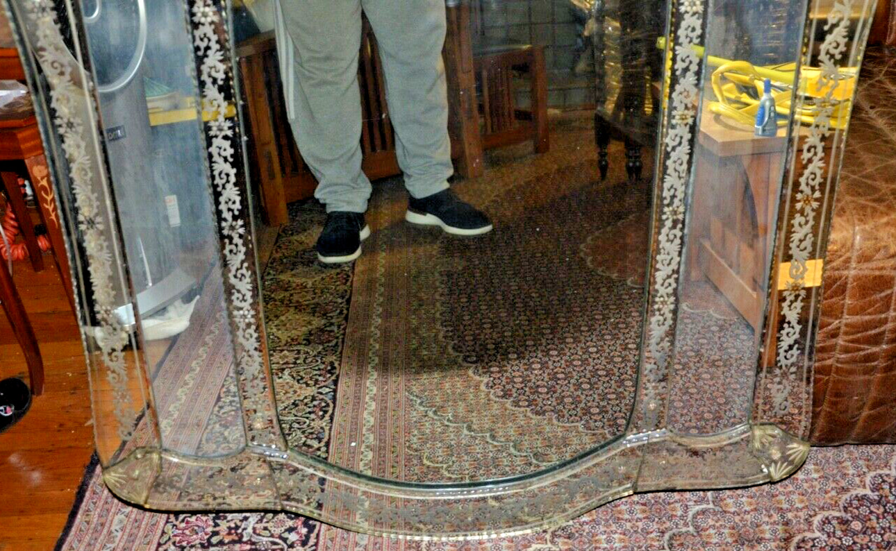 Large c1800s Venetian Etched Mirror with Gilded Highlights