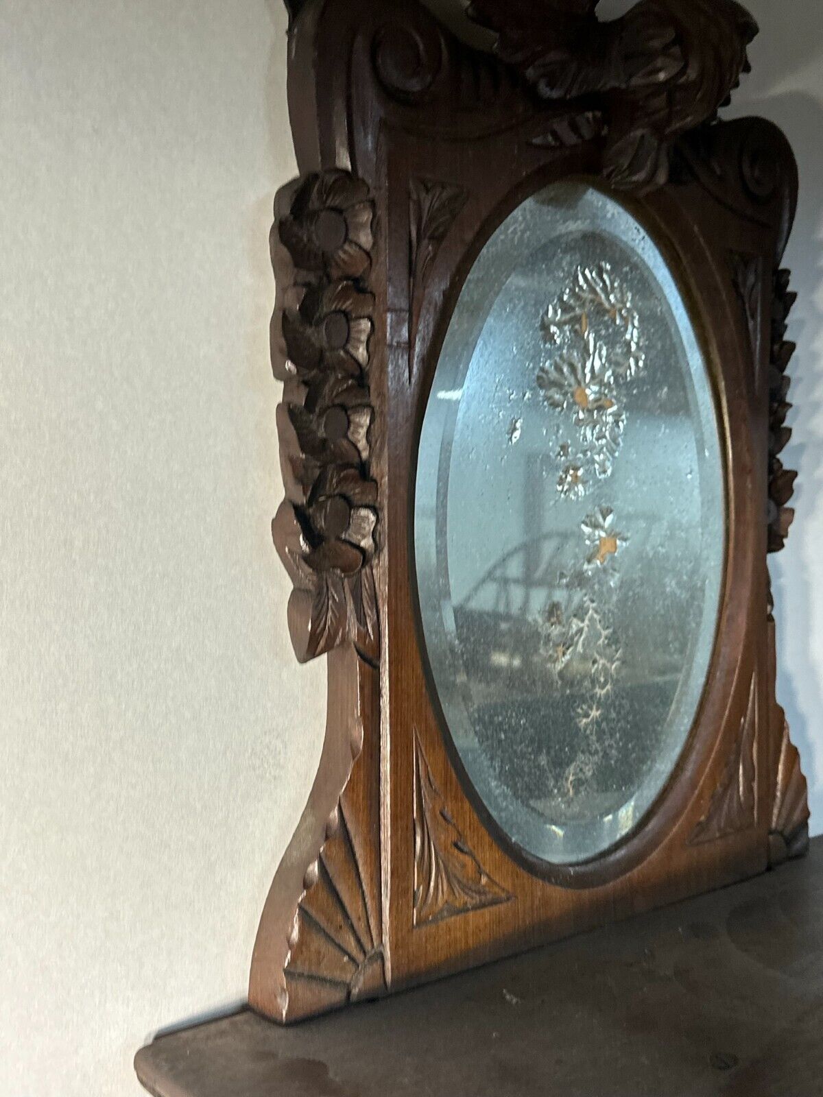 Black Forest Mirror with Full Eagles, Walnut Frame