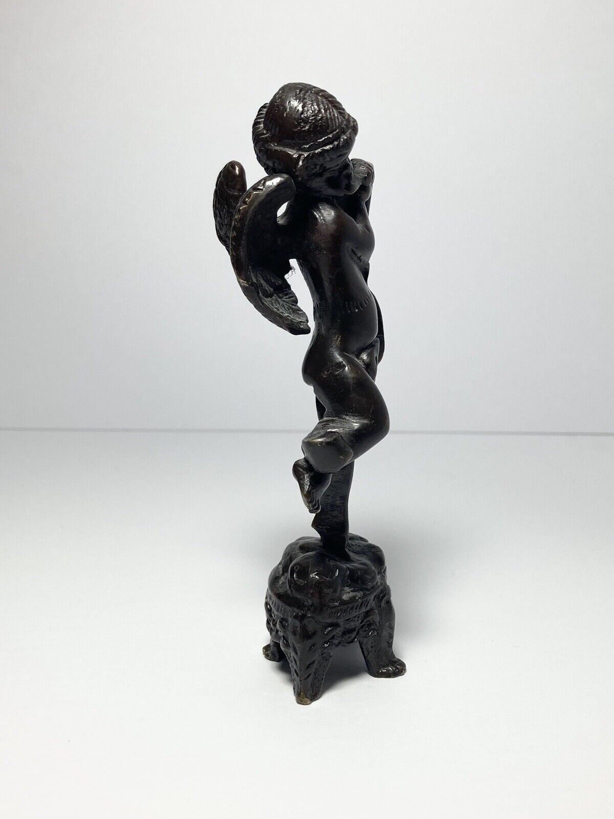 French Cherub Playing Flute Bronze Statuette 5.75