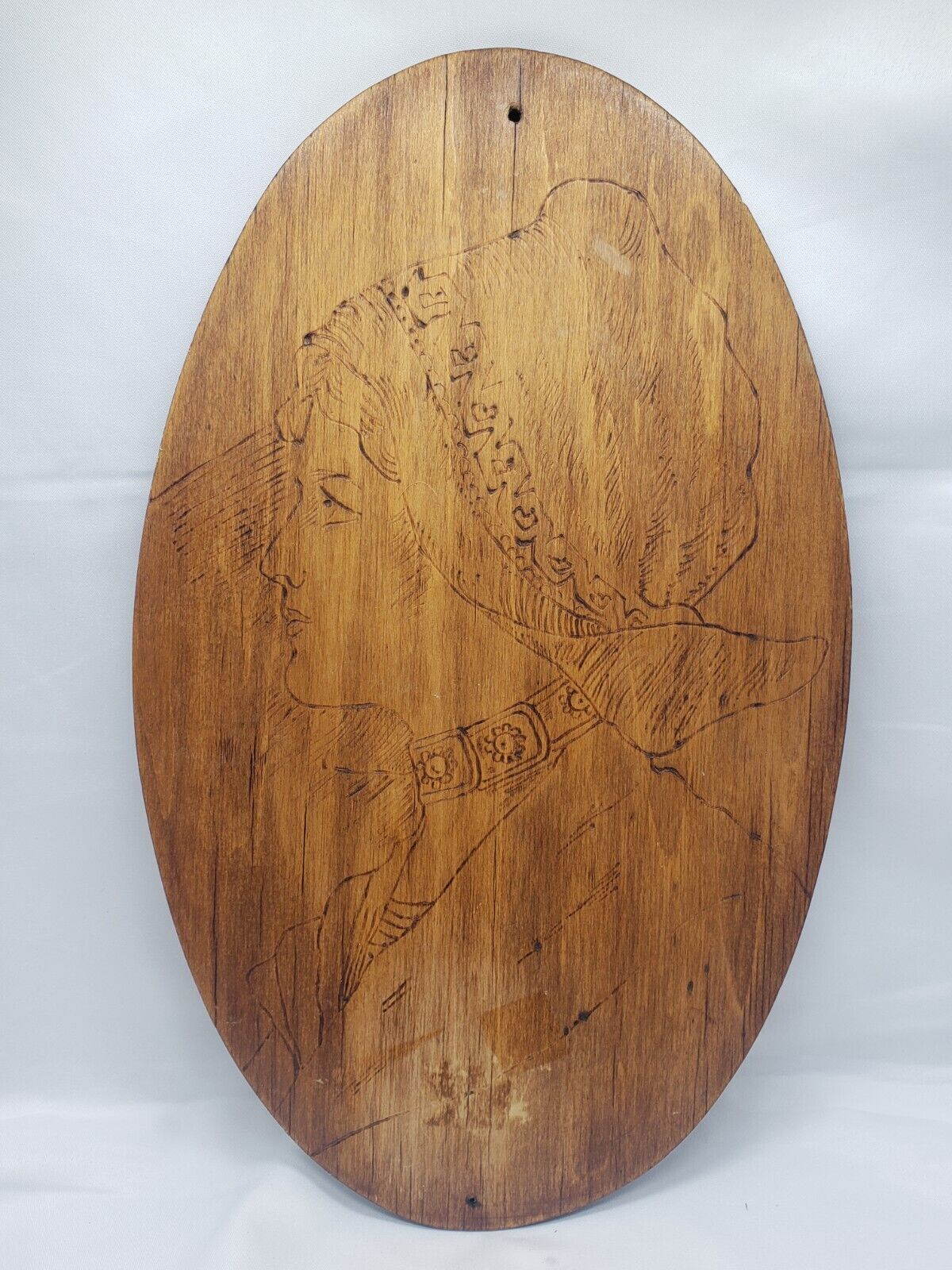 Edwardian Era Hand Carved Wall Hanging with 1900's Woman
