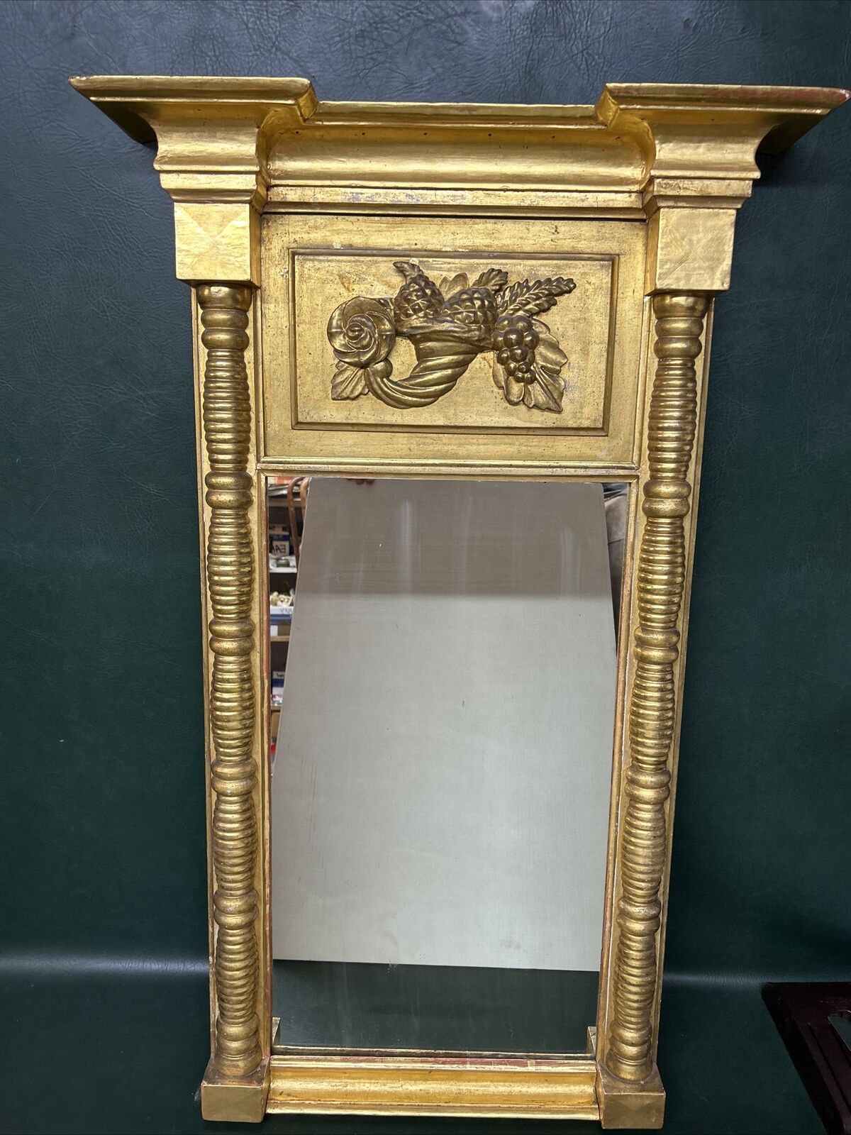 Federal Gold Painted Antique Mirror with Cornucopia Carving