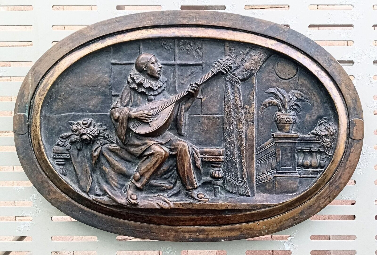 French Harlequin Bronze Bas Relief Sculpture - 1900's Vintage