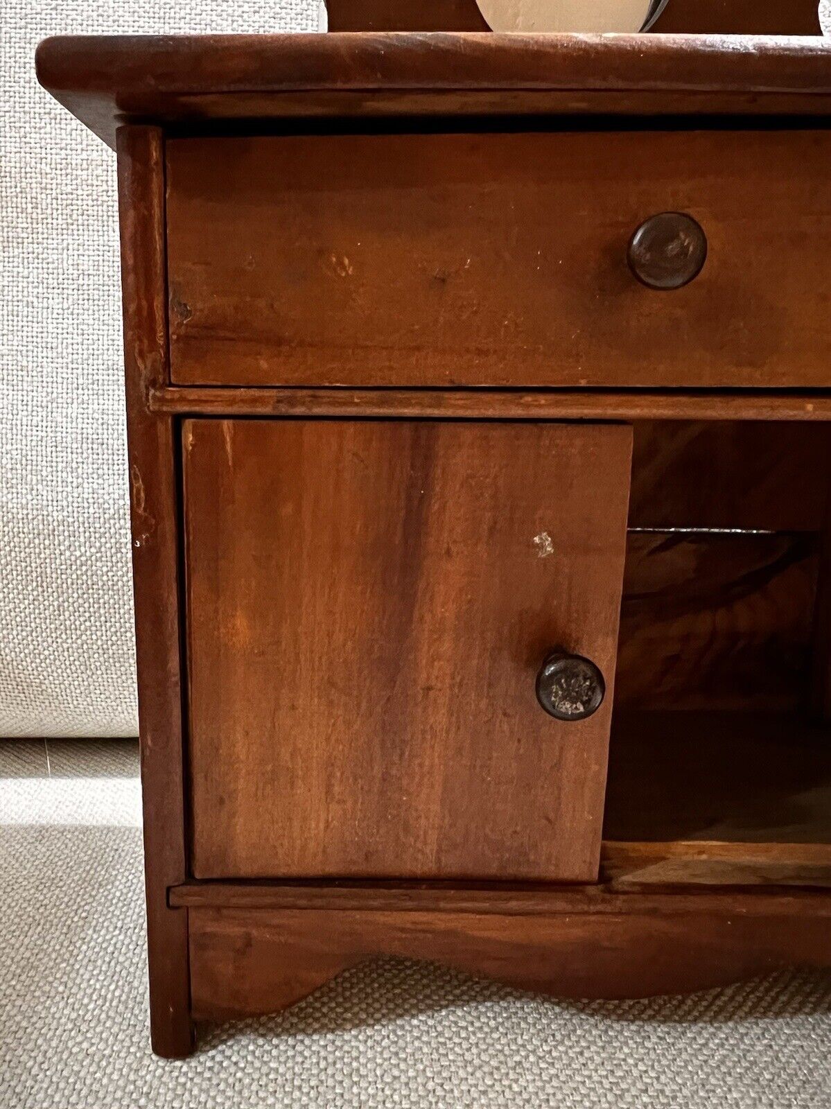 1800s Rustic Pine Salesman Sample Wash Stand with Mirror