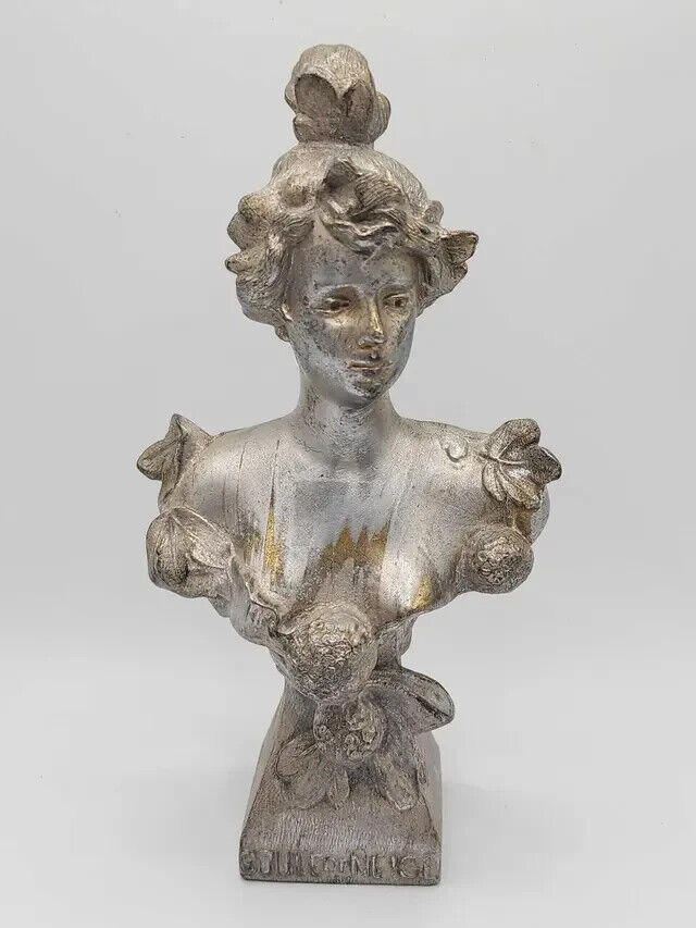 1900's Spelter Lady Figure Bust Head Art Nouveau